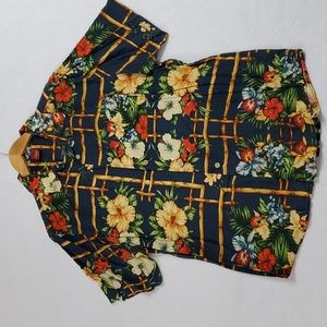 Junction West Hawaiian style size Large Green & brown men's shirt